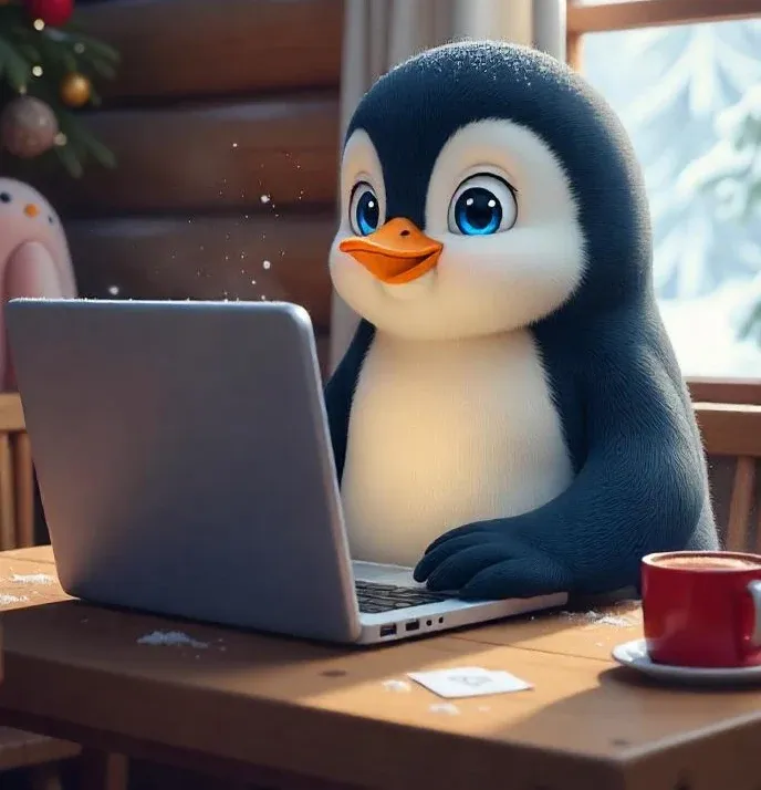 Penguin using laptop